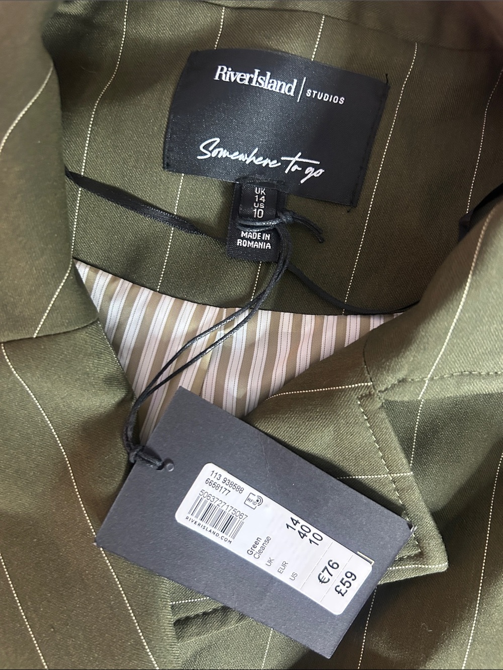 NWT River Island Green Sleeveless Boxy Pinstripe Waistcoat - Picture 7 of 8
